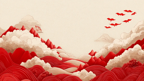 海浪仙鹤云纹中式背景