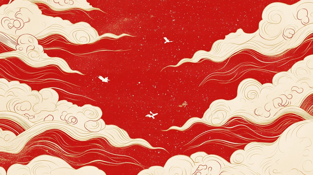 海浪仙鹤云纹中式背景