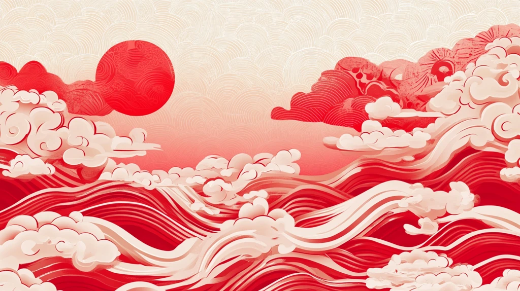 海浪仙鹤云纹中式背景