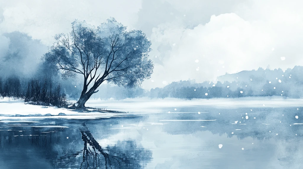 手绘冬季主题朦胧插画