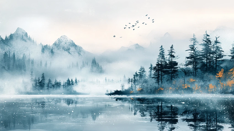 磨砂山水意境画