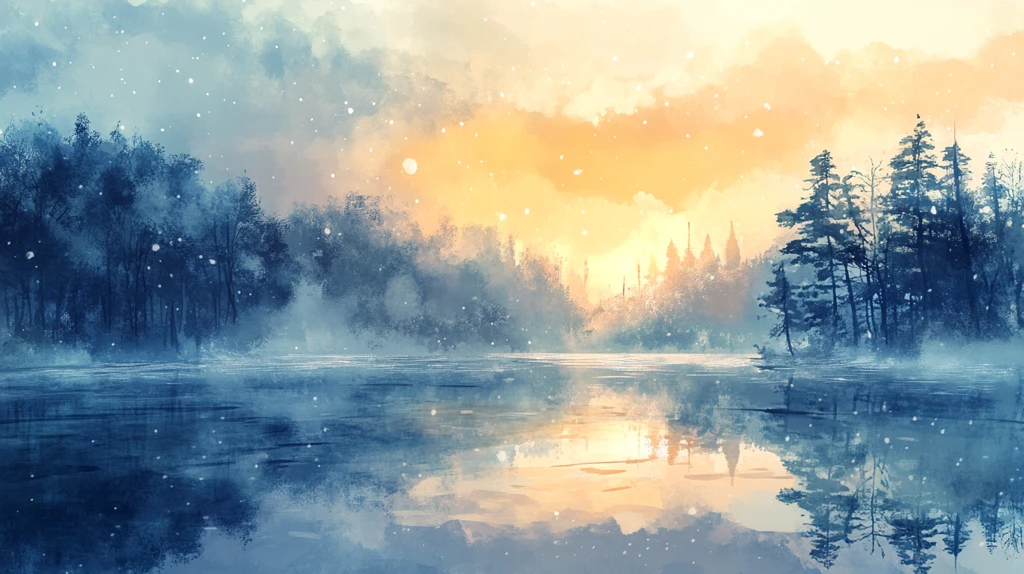 唯美冬日湖景清晨