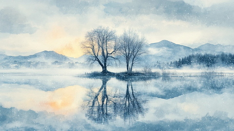 雨后朦胧山水禅意画