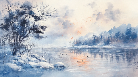 电脑油画冬天不冻河