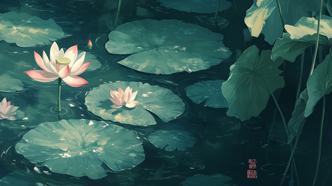 荷花池插画
