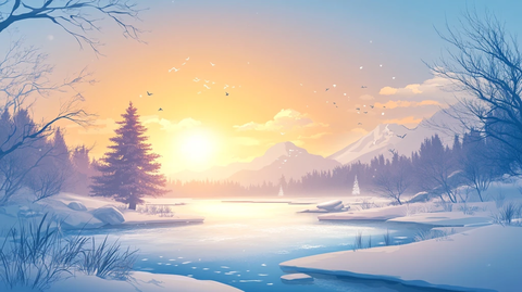 冬日山川风景插画