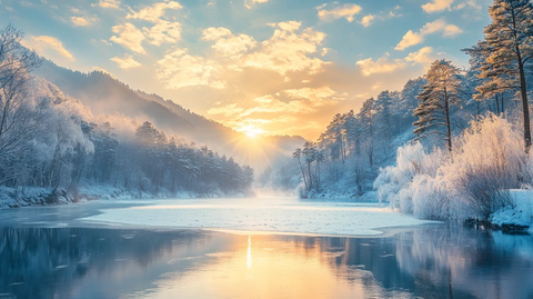 唯美冬日湖景清晨