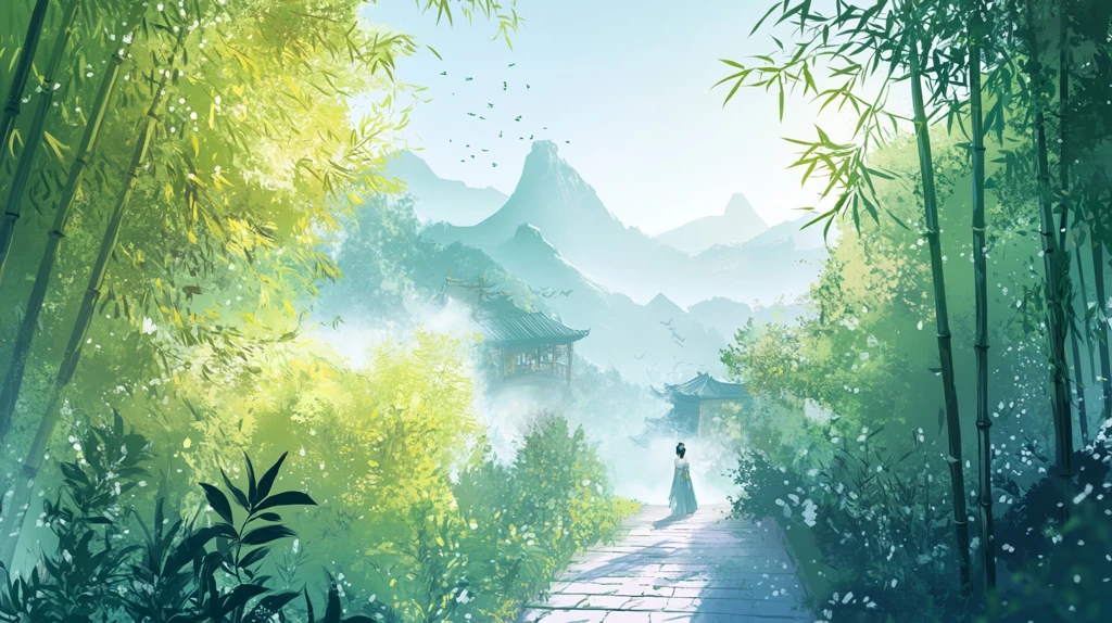 山水竹林插画