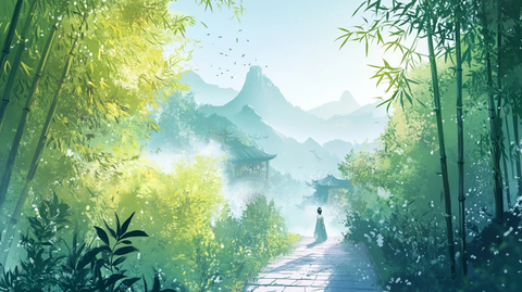 山水竹林插画