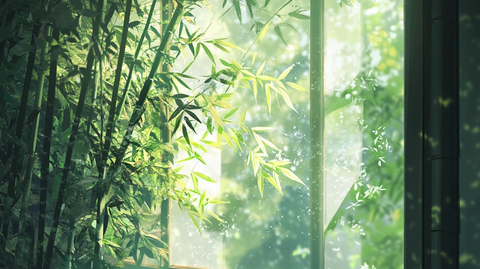 窗外竹景茂密竹林