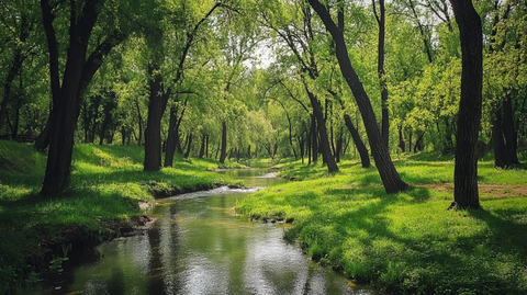 绿树小河背景