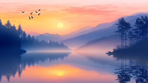 大幅高清山水日出