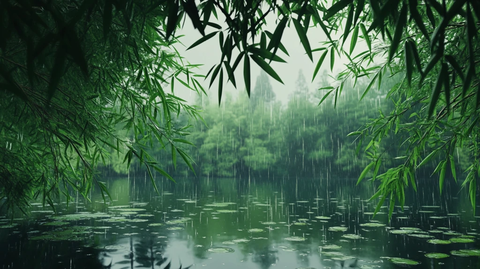 风景美景夏天雨后竹林