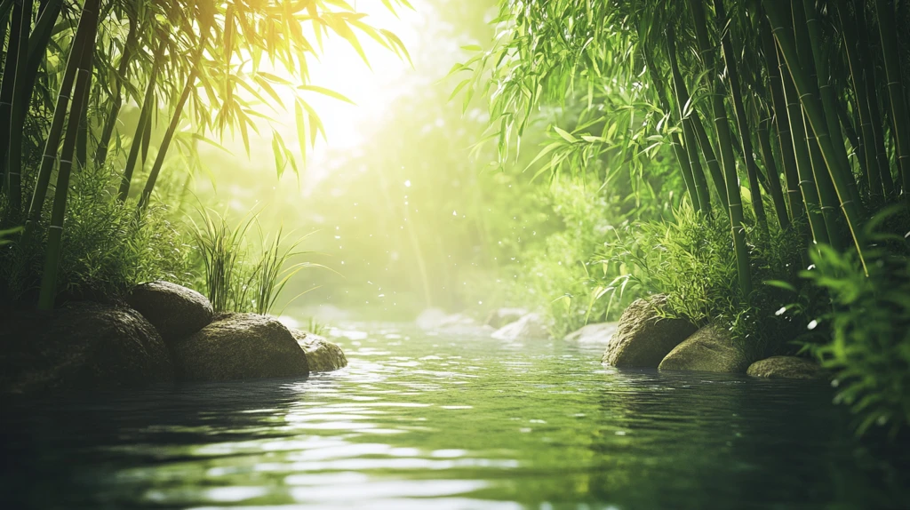 阳光竹林小溪