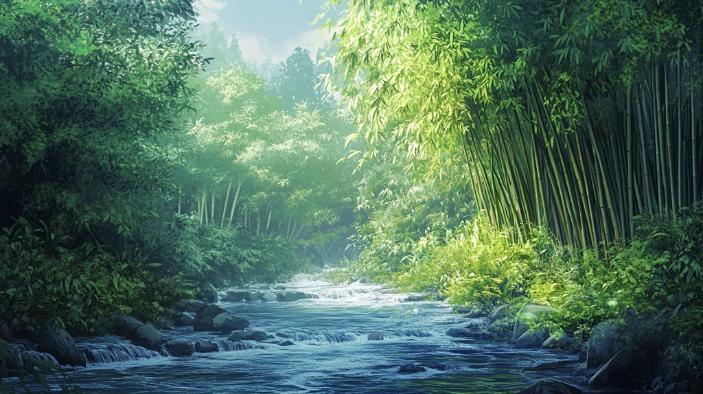 竹林河流山水