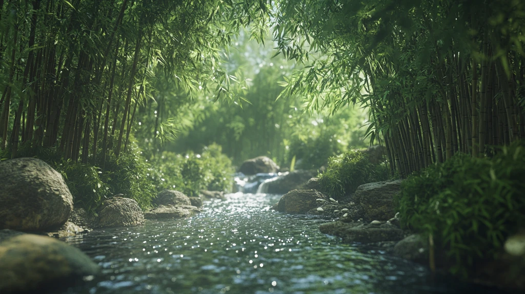 阳光竹林里的小河
