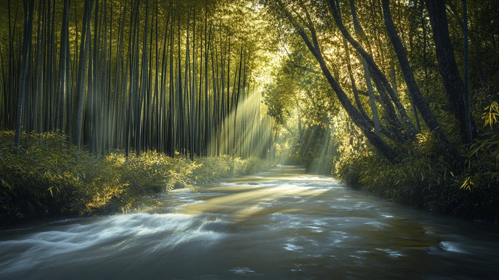 阳光竹林小溪