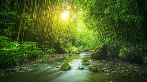 竹林河流山水