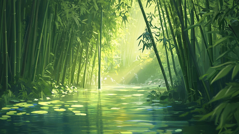 竹林河流山水