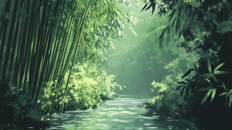 竹林河流山水