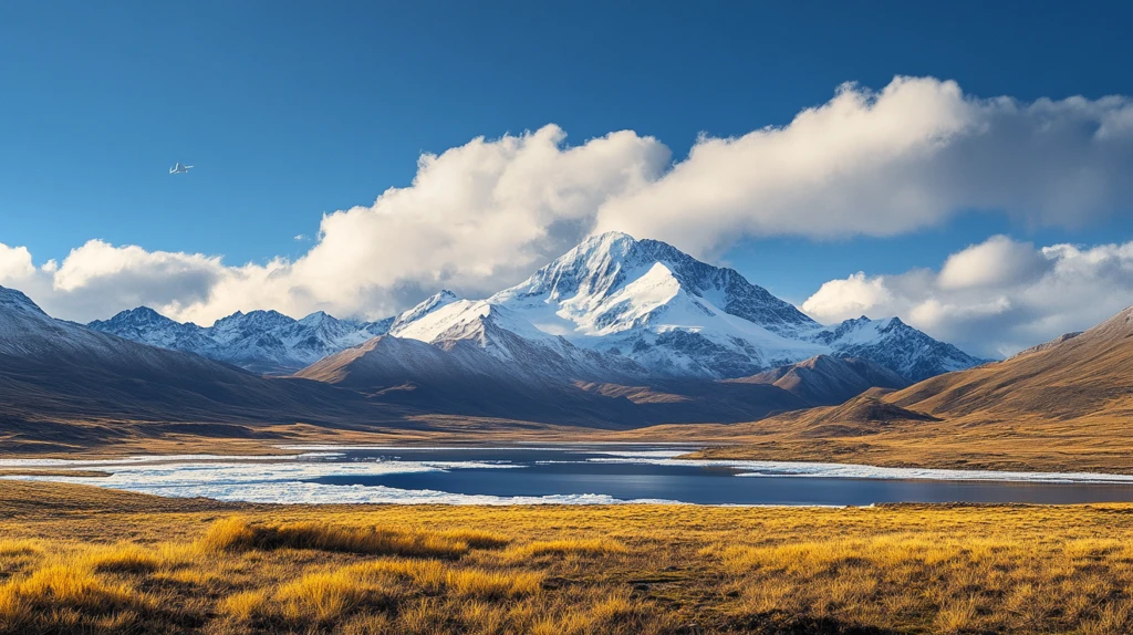 蓝天白云雪山草地湖泊