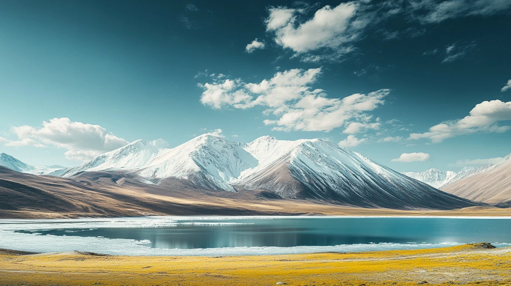 湖泊倒影雪山蓝天白云