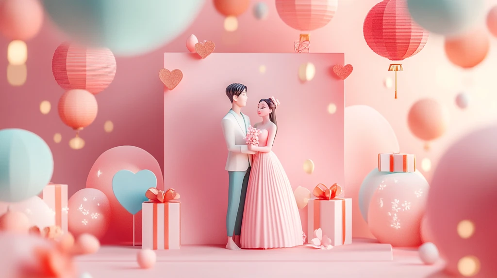 婚庆礼盒包装插画