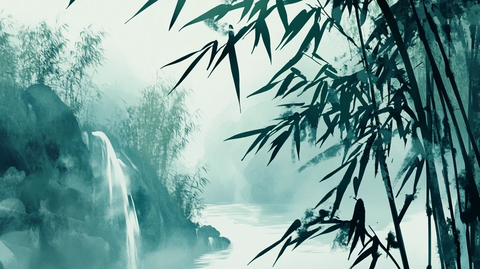 意境竹林山水画