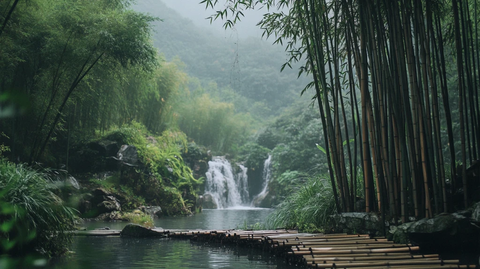 卷石勺水瀑布竹林
