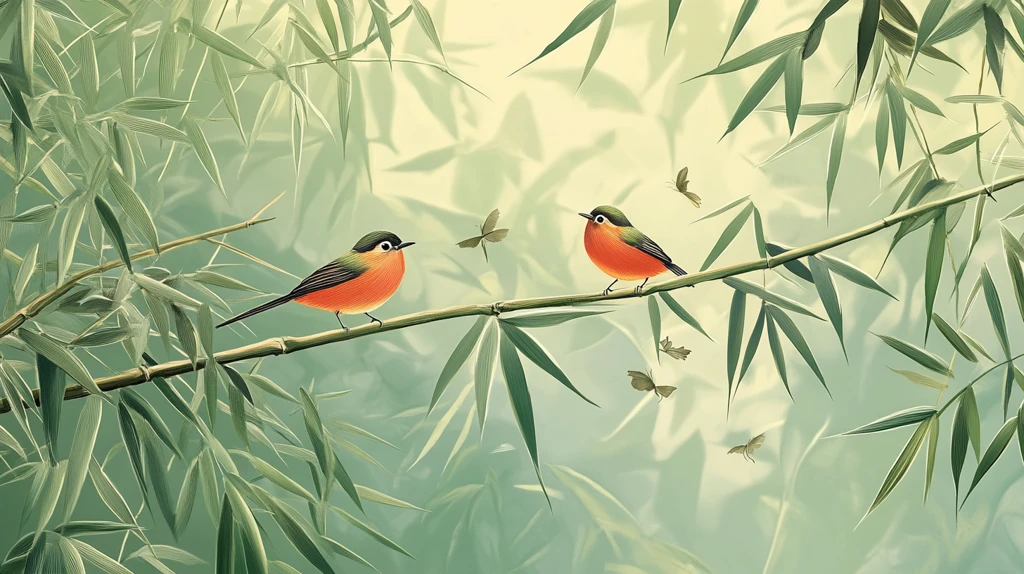 竹林飞鸟插画