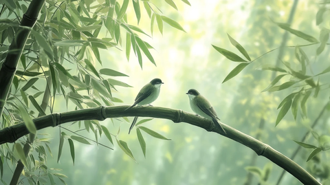 高端壁画竹林双雀图