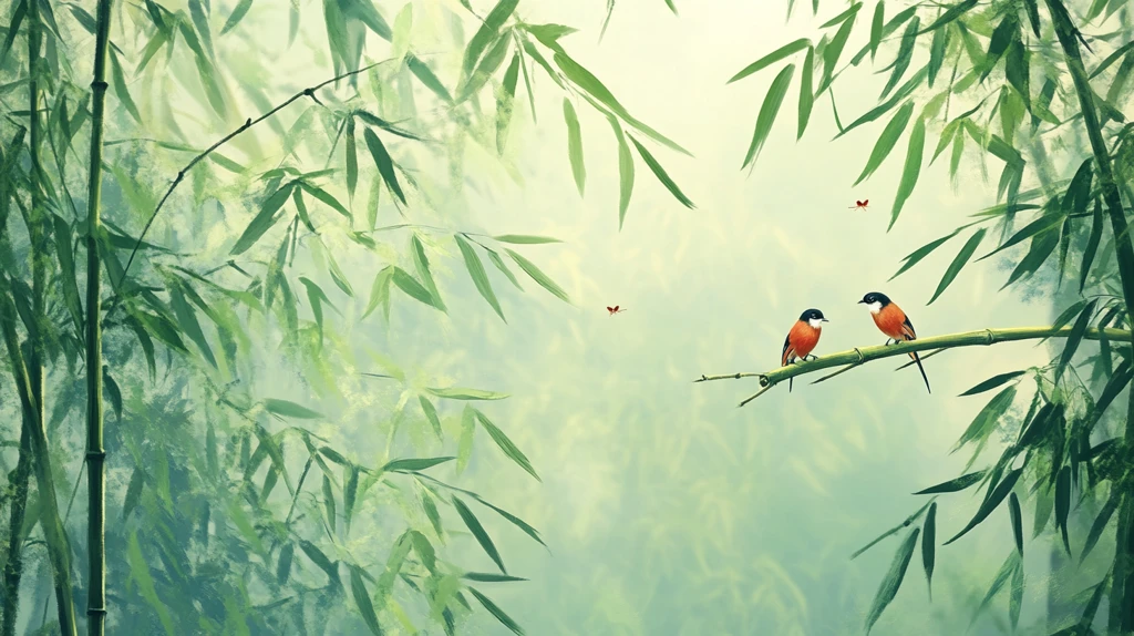 高端壁画竹林双雀图