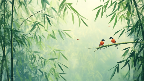 高端壁画竹林双雀图