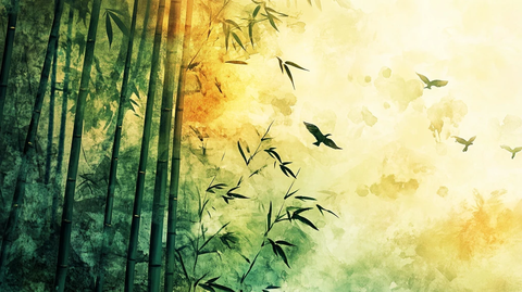 竹林飞鸟插画