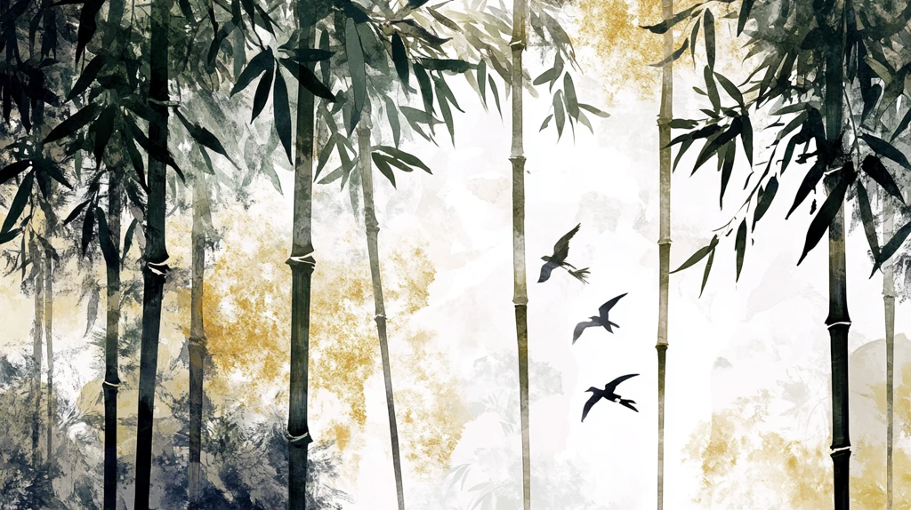 竹林飞鸟插画