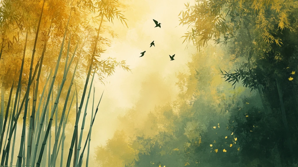 竹林飞鸟插画