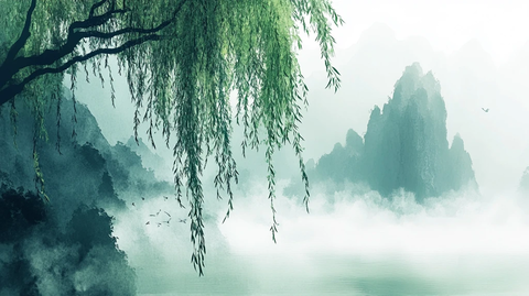 绿色清爽山水画
