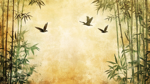 竹林飞鸟插画