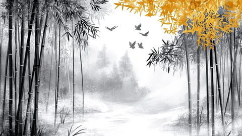 水墨竹林背景画