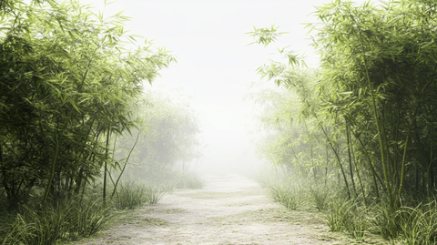 大雾中的竹林小路