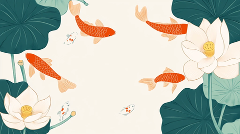 荷花锦鲤插画