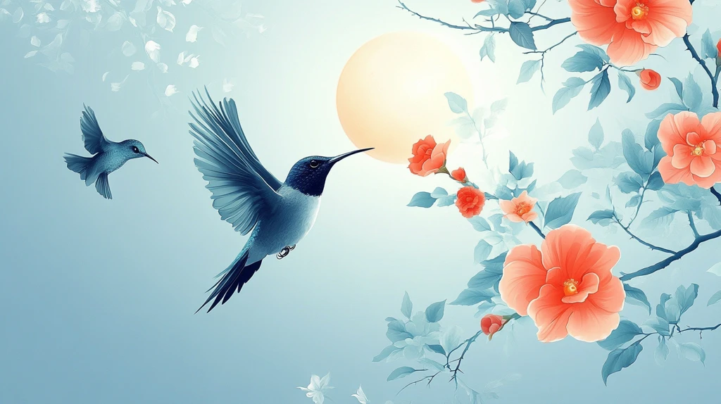 牡丹喜鹊图插画