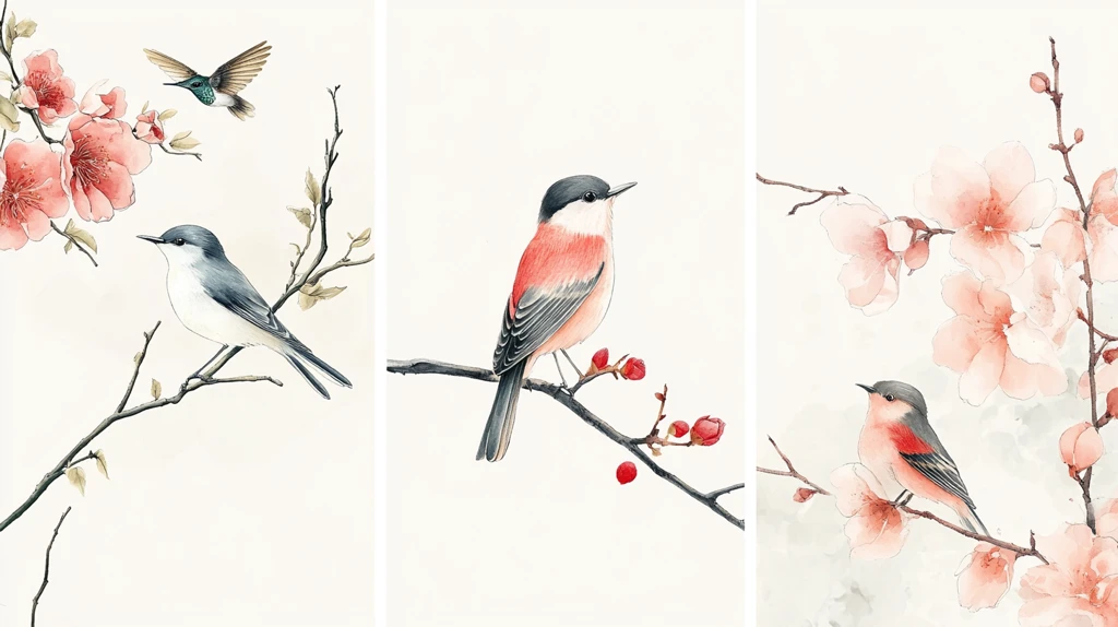 新中式水彩花鸟