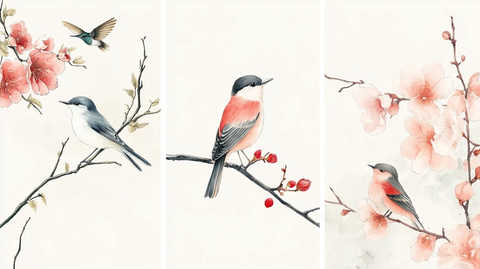 新中式水彩花鸟