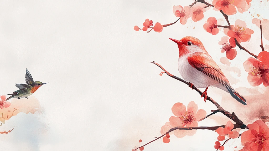 新中式手绘红色花鸟