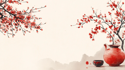 工笔手绘红墙梅花