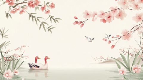 古风花鸟山水背景墙