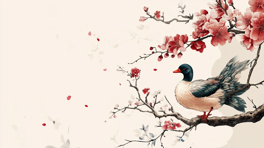 新中式手绘红色花鸟