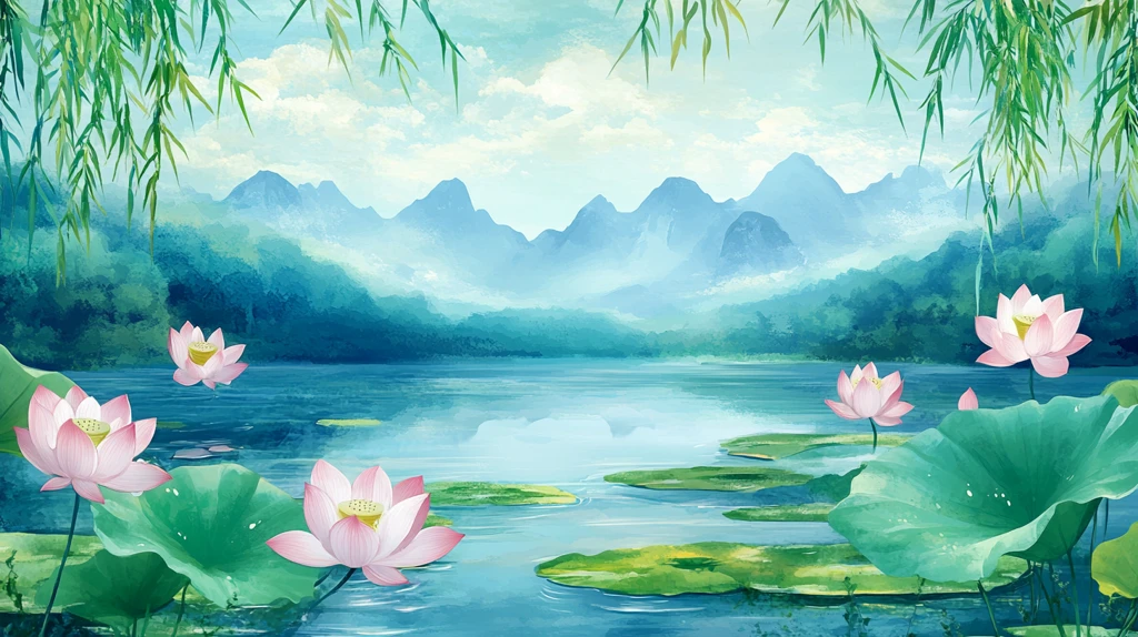 山水荷花室内装饰