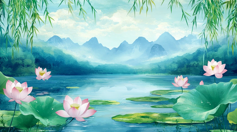 山水荷花室内装饰